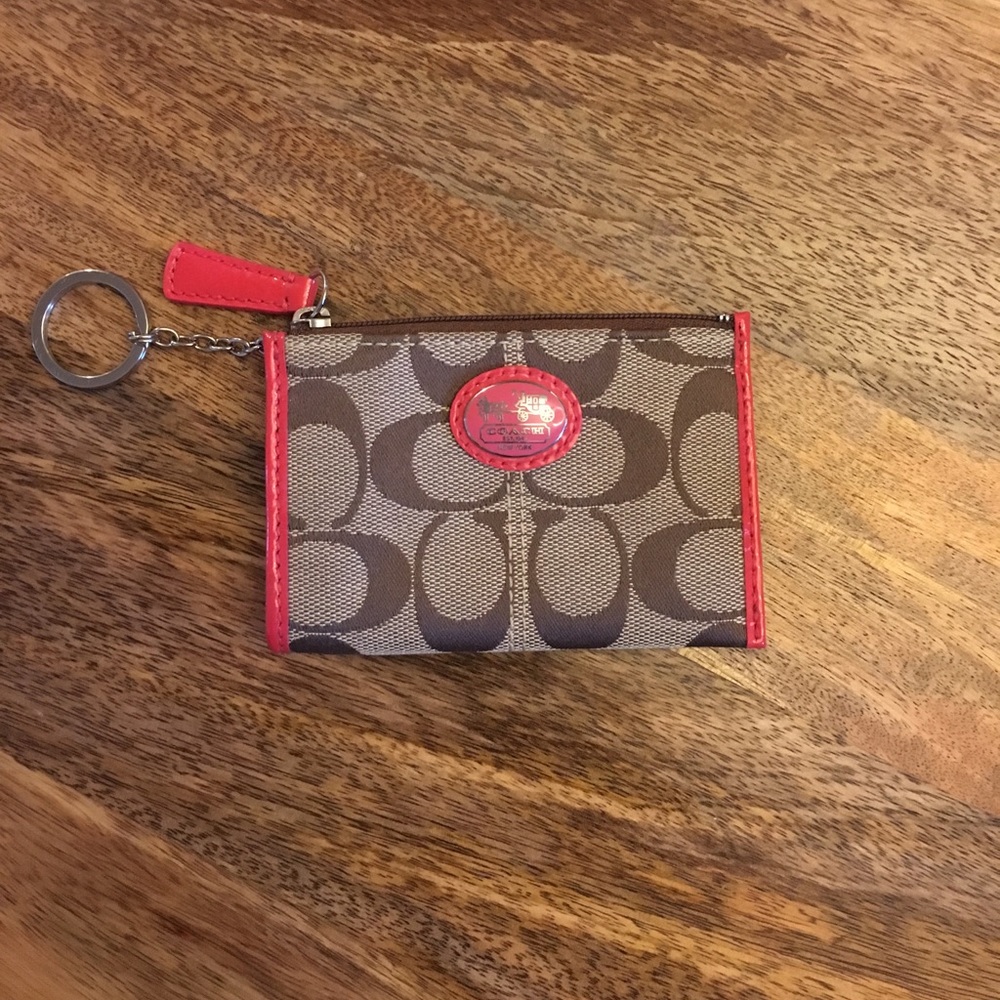 Coach key ring coin purse brown and pink